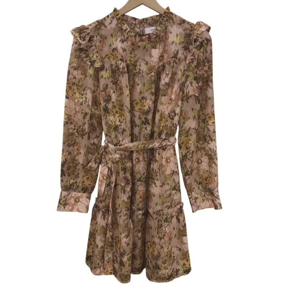 Greylin Floral Ruffle Long Sleeve Belted Dress Medium Multicolor - Picture 2 of 12